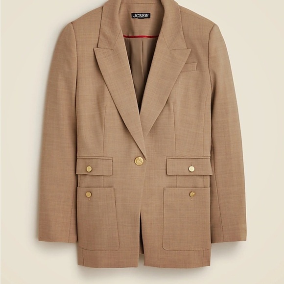 J. Crew Tan Vivienne Italian Bi-Stretch Wool Business Office Blazer Sz 10T - Picture 1 of 12